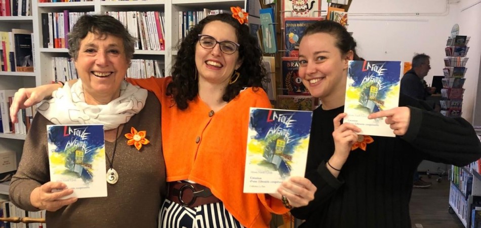 Marie-Noëlle Epelly (à gauche) et les deux libraires